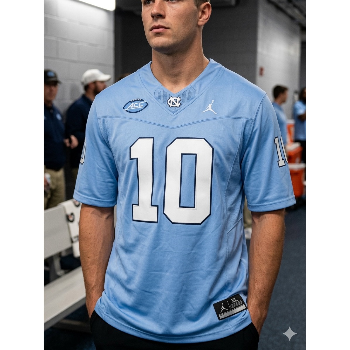 Jordan North Carolina Tar Heels Drake Maye 10 Jersey Carolina Blue Mens Xl New
